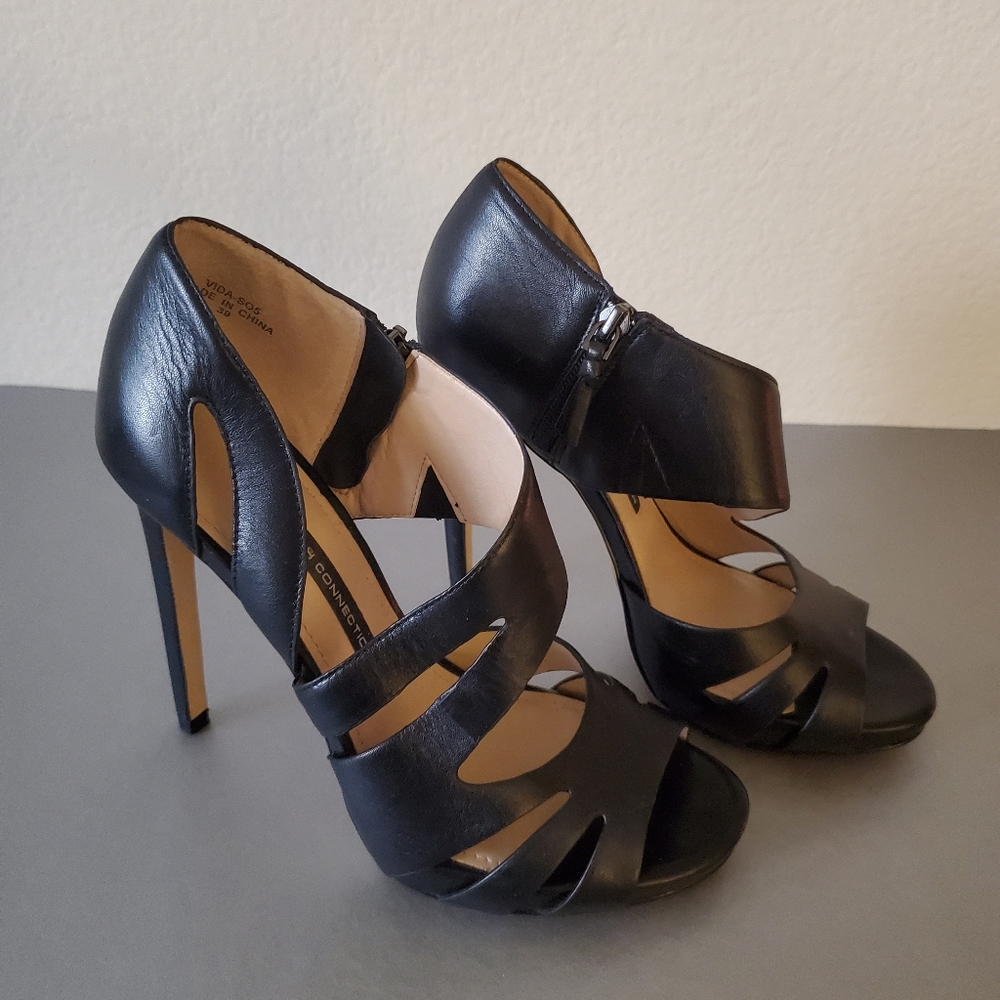French Connection Black Leather 5" Stiletto Heels